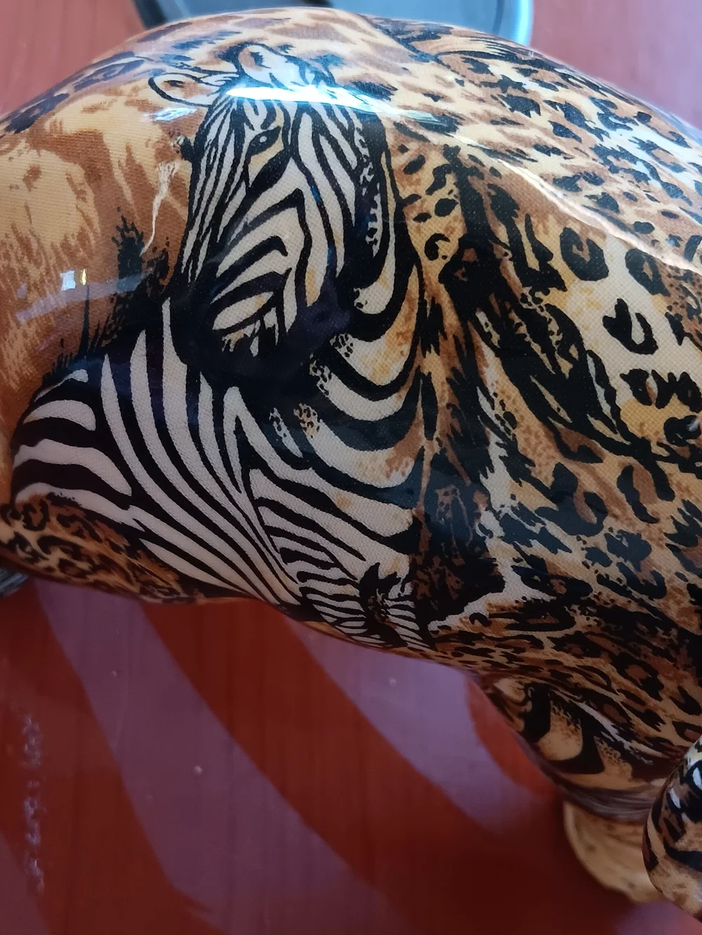 Animal Print Ceramic Elephant Figurines - Black & Tan